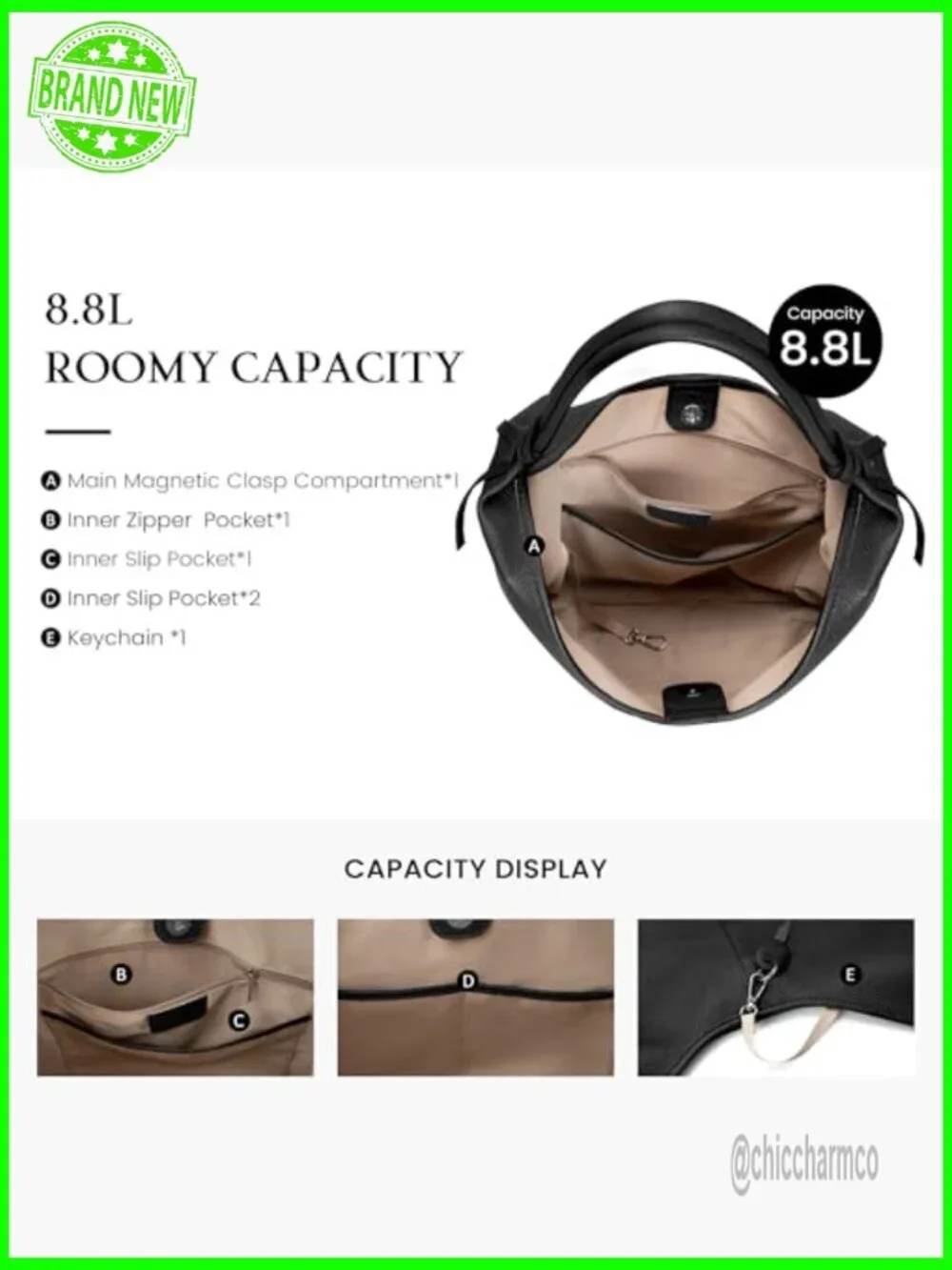 Genuine Leather Slouchy Hobo Tote with Magnetic Closure, 8.8L Capacity